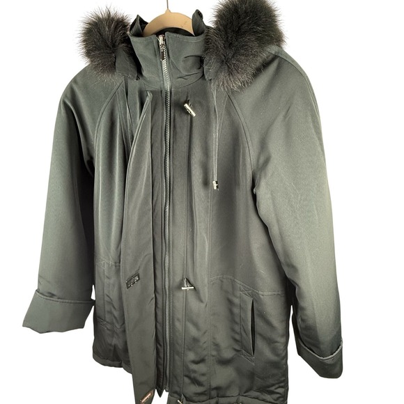 Mid Length Parka Coat Size Small Removable Hood Full Zip Genuine Fox Fur Winter - Picture 2 of 13